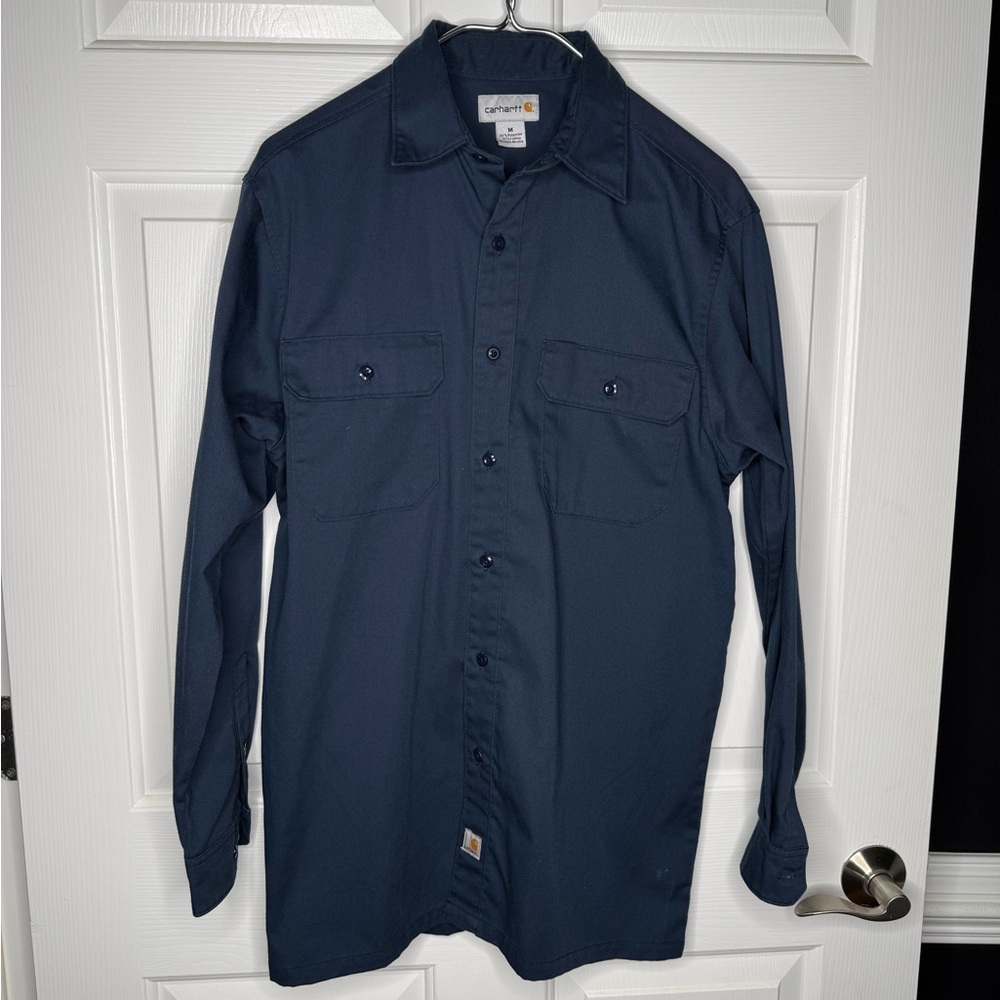 Carhartt Men's Navy Button-Down Shirt - Medium